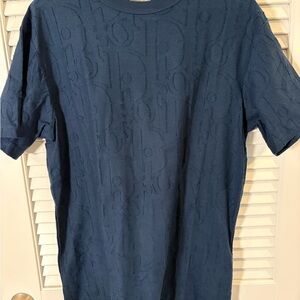 Dior Navy Embossed Short Sleeve Tee